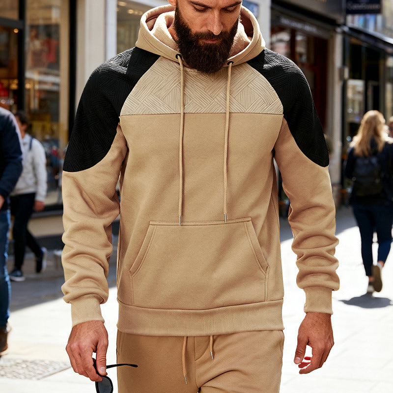 Men's hoodie with textured shoulder yoke, kangaroo pocket and raglan sleeves Mune Fashion