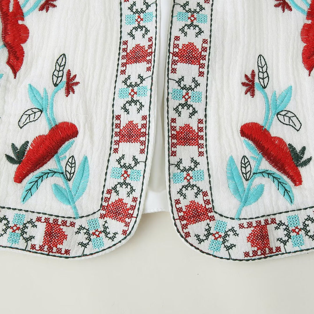 Women Embroidered Sleeveless Boho Vest with Open Cut and Floral Embroidery Mune Fashion