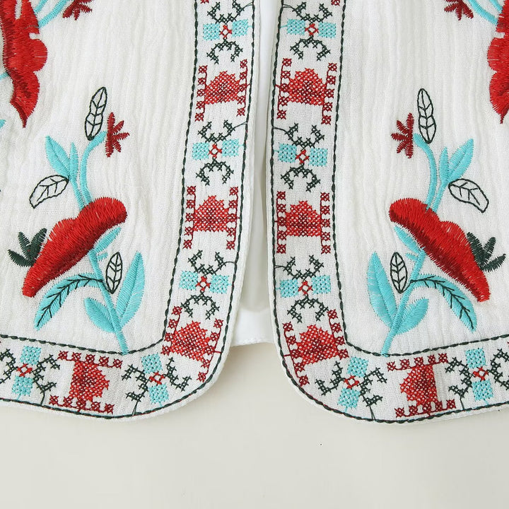 Women Embroidered Sleeveless Boho Vest with Open Cut and Floral Embroidery Mune Fashion