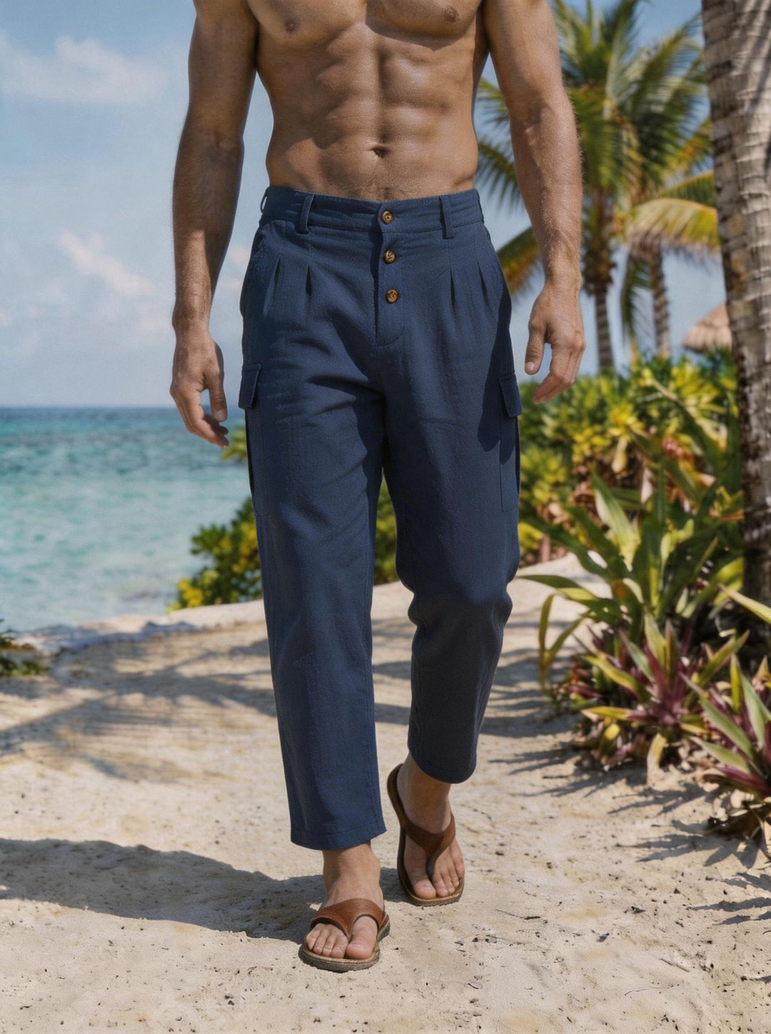 Men's pleated cargo pants with button closure, applied cargo pockets, and cropped leg Mune Fashion