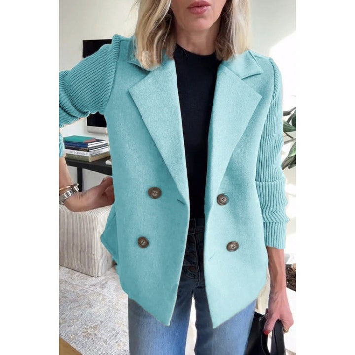 Women's Double-breasted Blazer Vest with Wide Lapels and Ribbed Knit Sleeves Mune Fashion