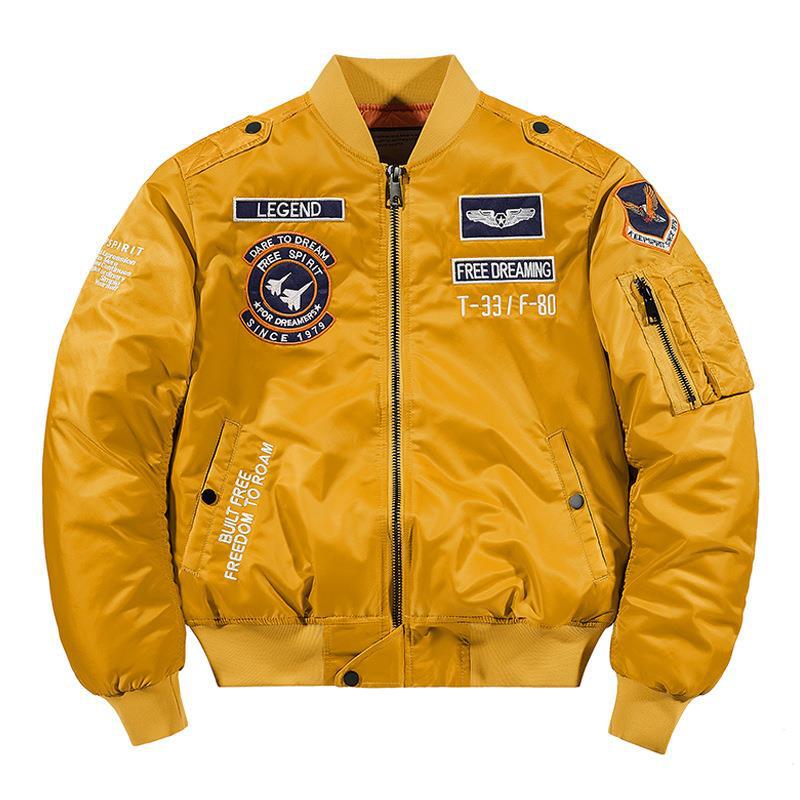 Men's aviator bomber jacket in military style with quilted thermal lining and shoulder patches Mune Fashion