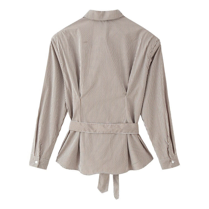 Women Checked Tailored Shirt Blouse with Ties Mune Fashion