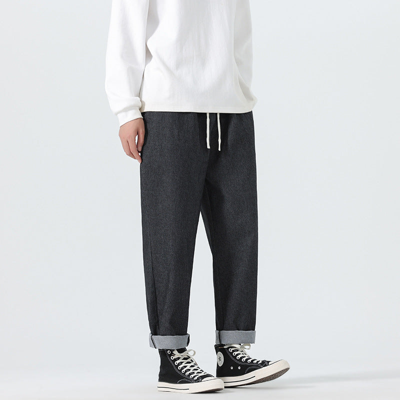 Men's Loose Fit Cropped Denim Pants with Cuff and Label Patch Mune Fashion