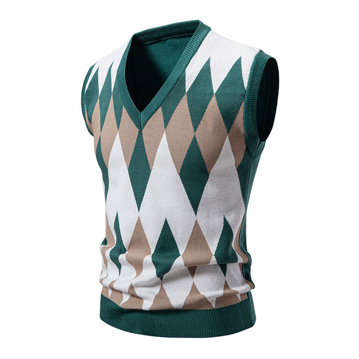 Men's sleeveless argyle knit vest with V-neck and fitted cut Mune Fashion