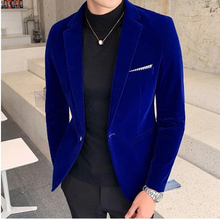 Men's velvet blazer with slim silhouette and single-button closure Mune Fashion
