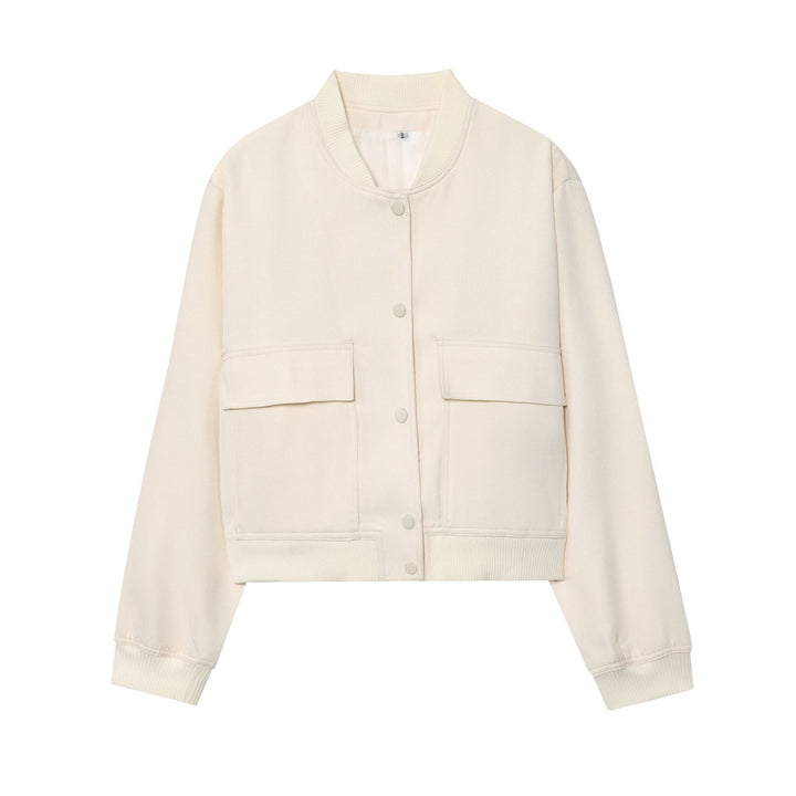 Women's Cropped Boxy Jacket with Snap Buttons, Large Patch Pockets and Ribbed Cuffs Mune Fashion