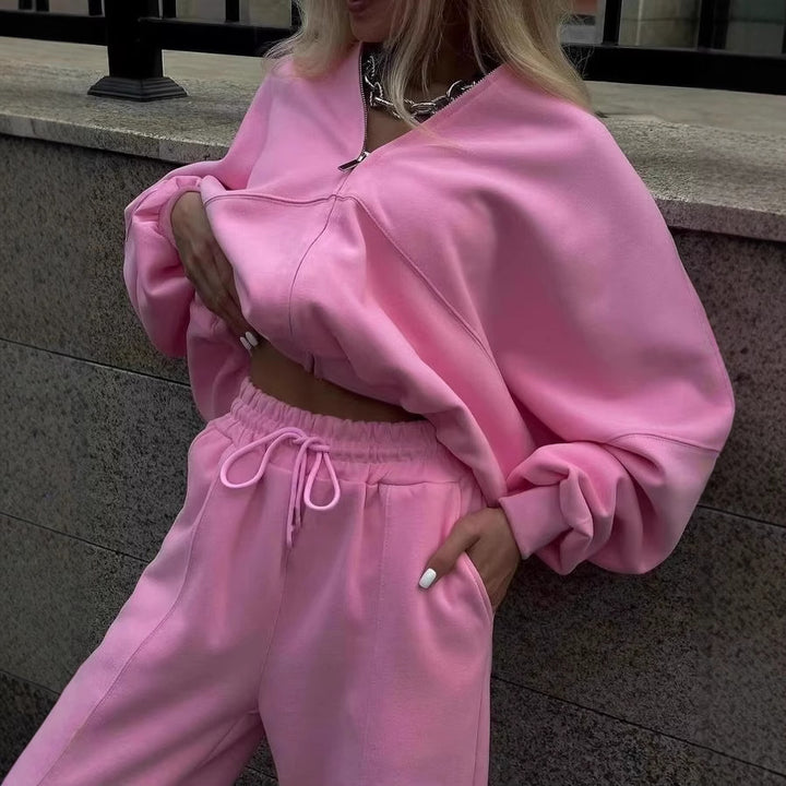 Women's cropped hoodie with half zipper and high waist joggers Mune Fashion