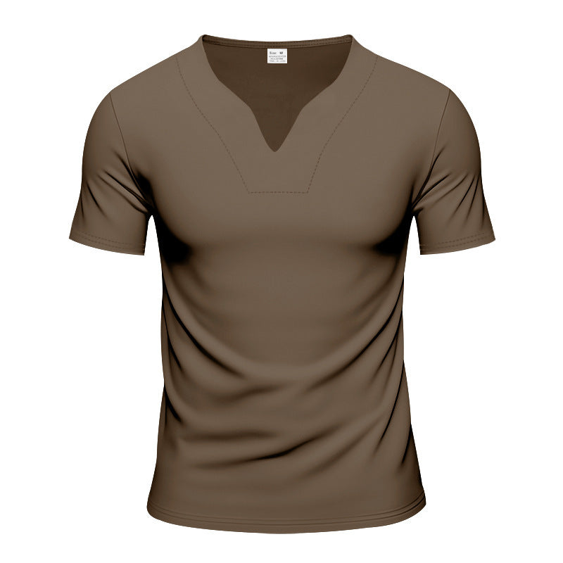 Men's slim-fit short-sleeve shirt with embedded V-notch and decorative stitching Mune Fashion