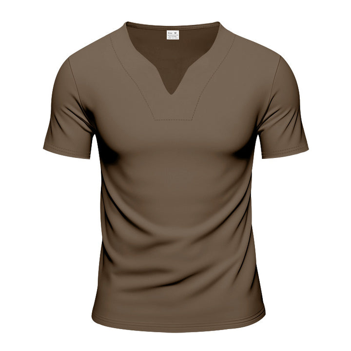 Men's slim-fit short-sleeve shirt with embedded V-notch and decorative stitching Mune Fashion