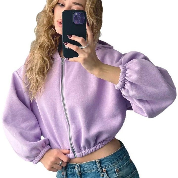 Women's oversized hooded jacket short cut with elastic hem and balloon sleeves Mune Fashion