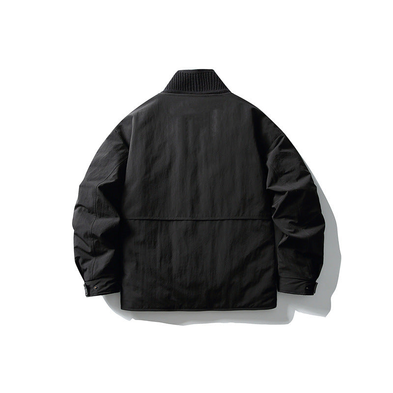 Men's Oversized Padded Leisure Jacket with Ribbed Collar and Snap Button Placket Mune Fashion