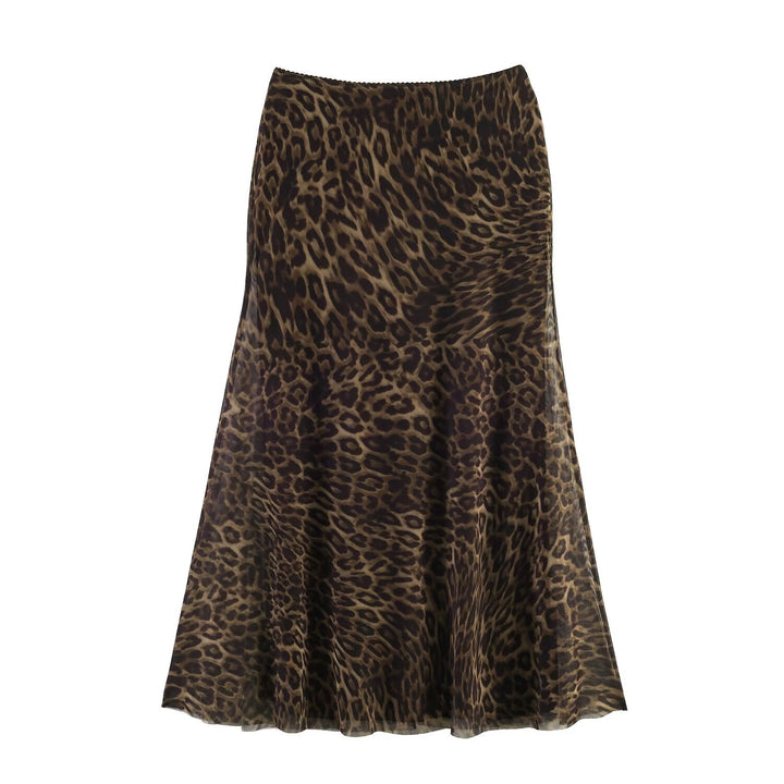 Ladies midi skirt with leopard print and flared chiffon layer Mune Fashion