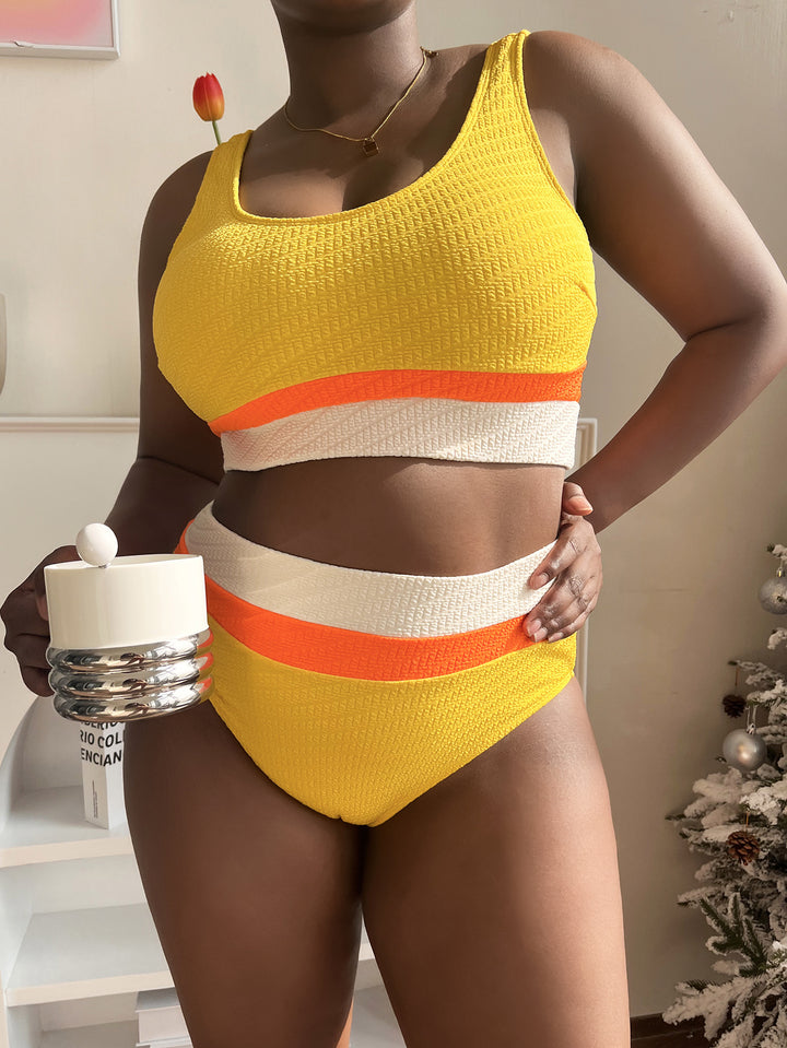 Women High Quality Sports Bikini with Trendy Color Blocks Mune Fashion
