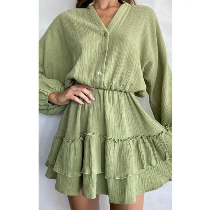 Women's Musselin Mini Tunic with elastic waist, button placket, and layered ruffle skirt Mune Fashion