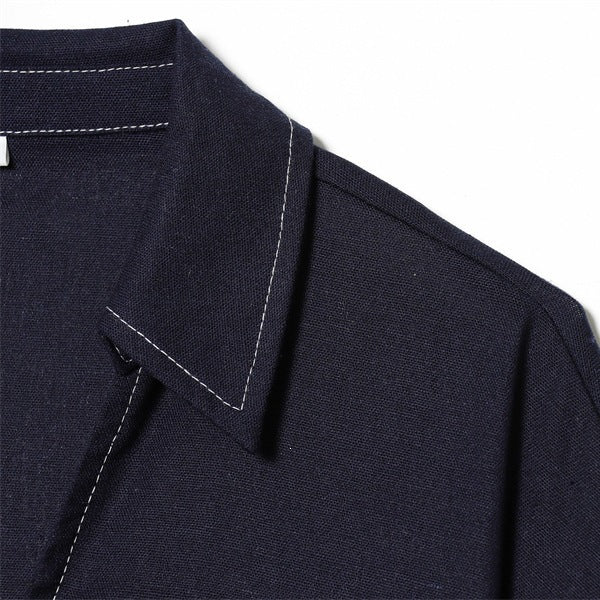 Women Boxy Shirt Blouse with Open V-Neck, Short Oversized Sleeve and Contrast Stitch Mune Fashion