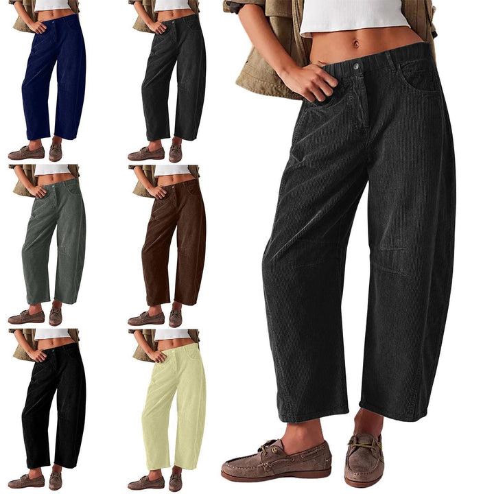 Women Wide Cord Pants with High Waist, Cropped Leg and Side Pockets Mune Fashion