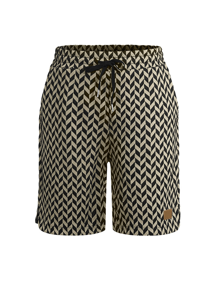 Women's Jacquard Shorts with elastic comfort waistband, drawstring and herringbone pattern Mune Fashion