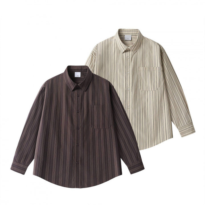 Unisex Oversize-Longsleeve Shirt in boxy cut with fine vertical structure and chest pocket Mune Fashion