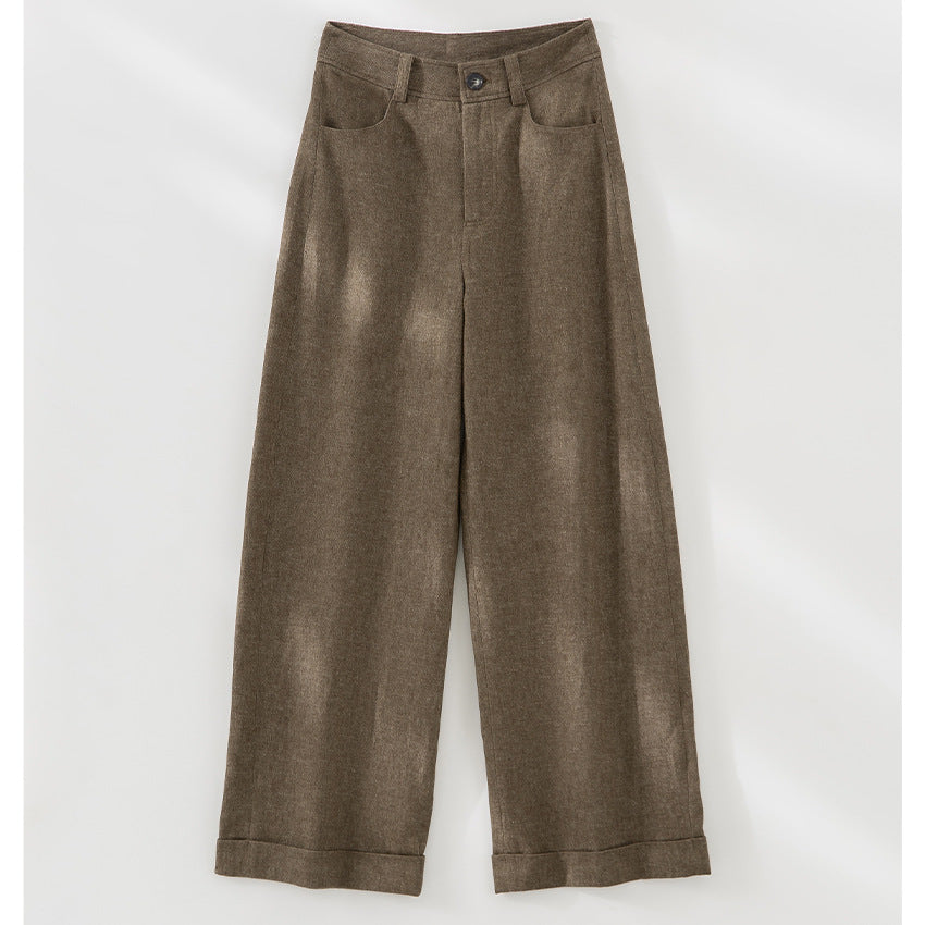 Women Wide High-Waist Jeans with Crease and Cuff Mune Fashion