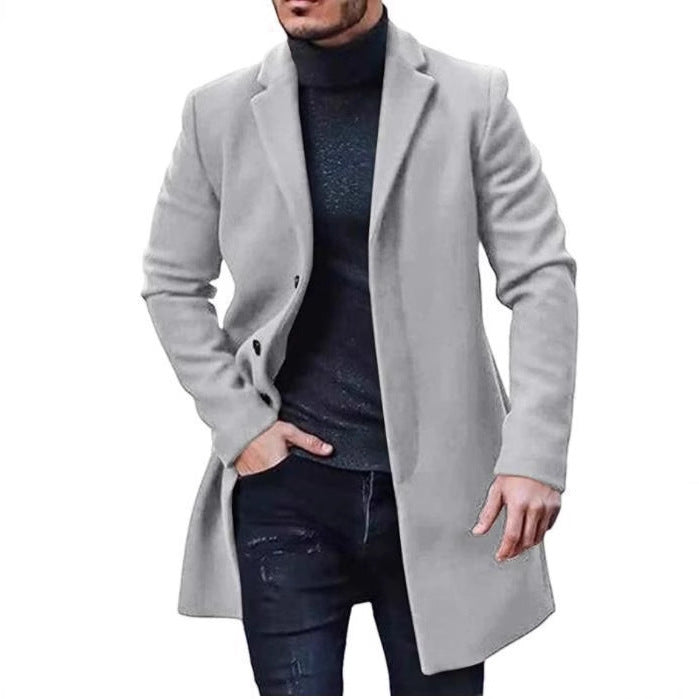 Men's medium-length wool blend coat with a slim silhouette and elegant button placket Mune Fashion