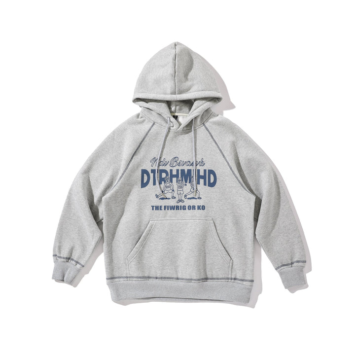 Unisex Oversize Hoodie with Raglan Seams, Kangaroo Pocket and Vintage Print Mune Fashion