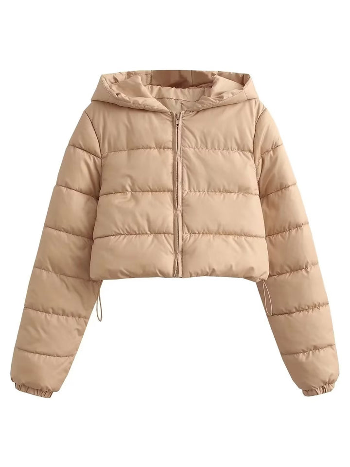 Ladies short quilted hooded jacket with drawstring, zipper and light padding Mune Fashion