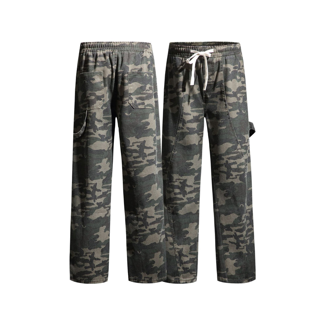 Men's Loose Camouflage Cargo Pants with Long Tunnel Drawstrings and Utility Loops Mune Fashion