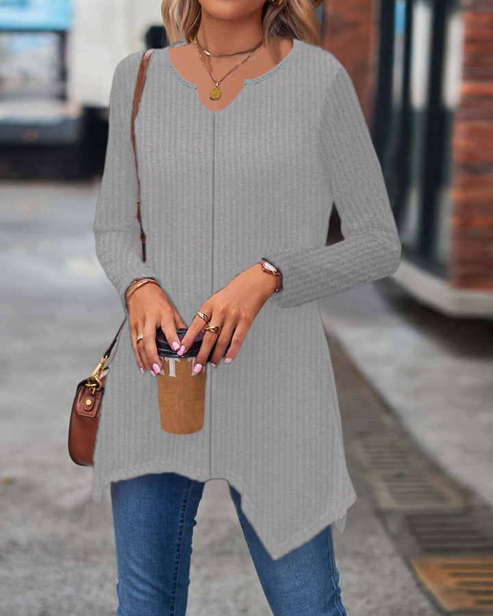Women's Ribbed Long Sleeve Tunic Top with Asymmetrical Hem Mune Fashion