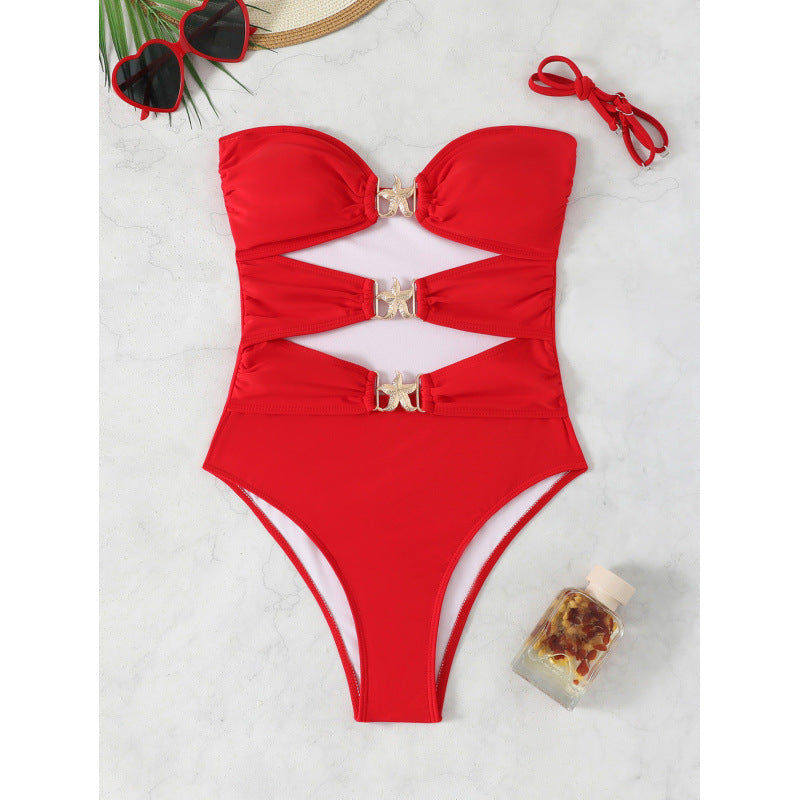Women One-Piece Swimsuit with elegant buckles and refined gathers Mune Fashion