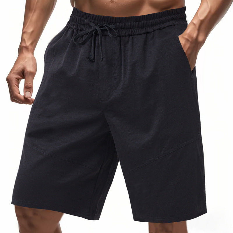 Men's knee-length linen blend shorts with elastic drawstring waistband and side pockets Mune Fashion