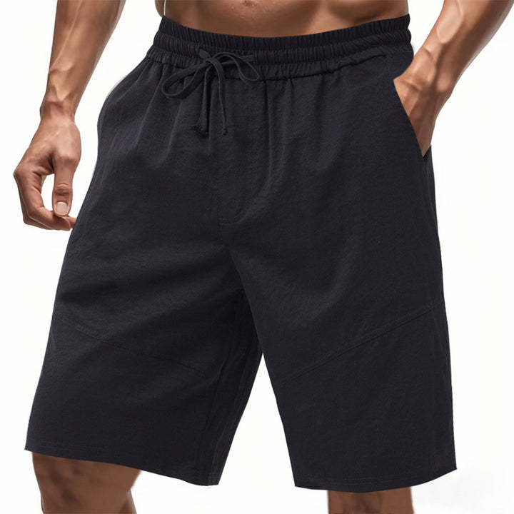 Men's knee-length linen blend shorts with elastic drawstring waistband and side pockets Mune Fashion