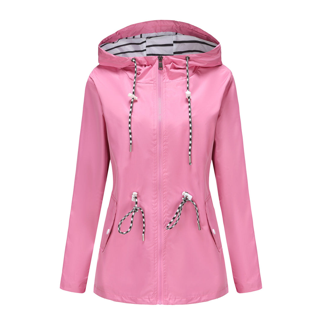Women's light waterproof parka rain jacket with waist drawstring Mune Fashion