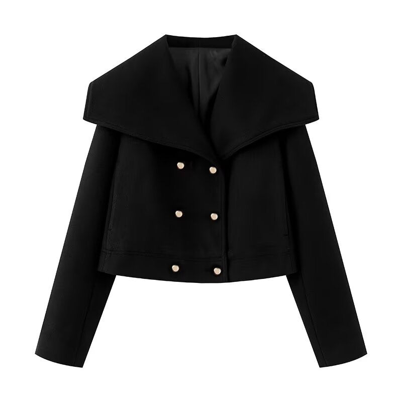 Women's Short Jacket with Large Sailor Collar and Double-Breasted Button Placket Mune Fashion