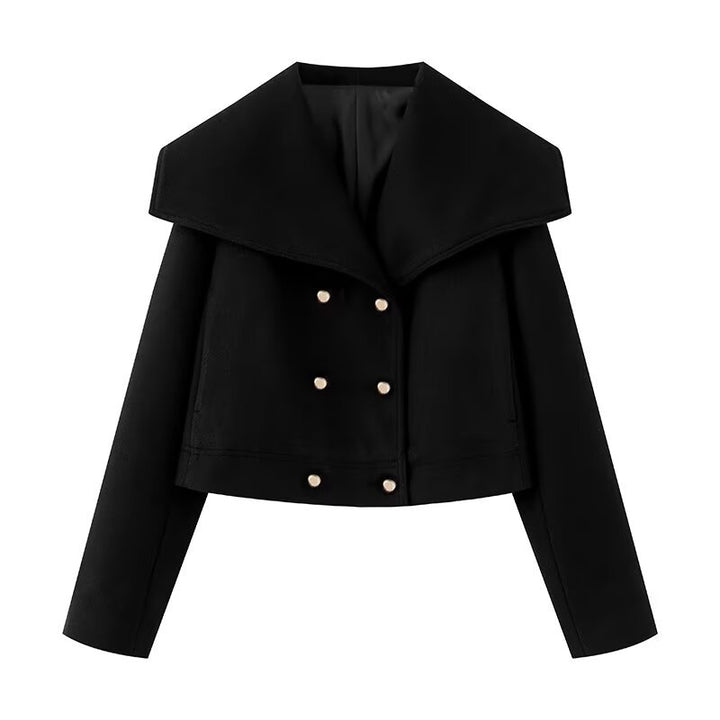 Women's Short Jacket with Large Sailor Collar and Double-Breasted Button Placket Mune Fashion