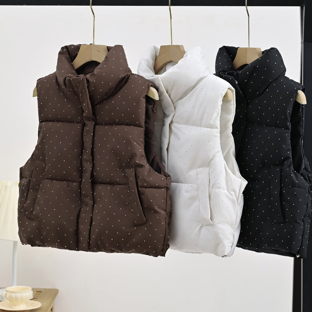 Women's Insulated Sleeveless Padded Gilet with Quilted Stand-up Collar Mune Fashion