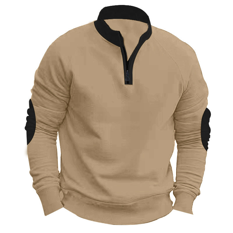 Men's nano lightweight cotton blend half-zip sweatshirt with stand collar, raglan sleeves, and reinforced elbows Mune Fashion