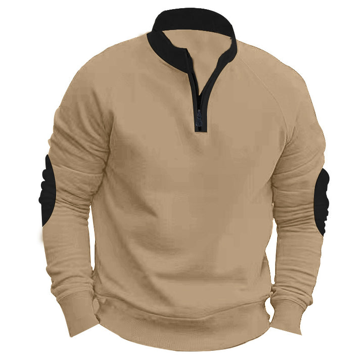 Men's nano lightweight cotton blend half-zip sweatshirt with stand collar, raglan sleeves, and reinforced elbows Mune Fashion