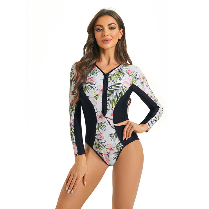 Women’s Sporty Long Sleeve Swimsuit with Floral Graphic Design Mune Fashion
