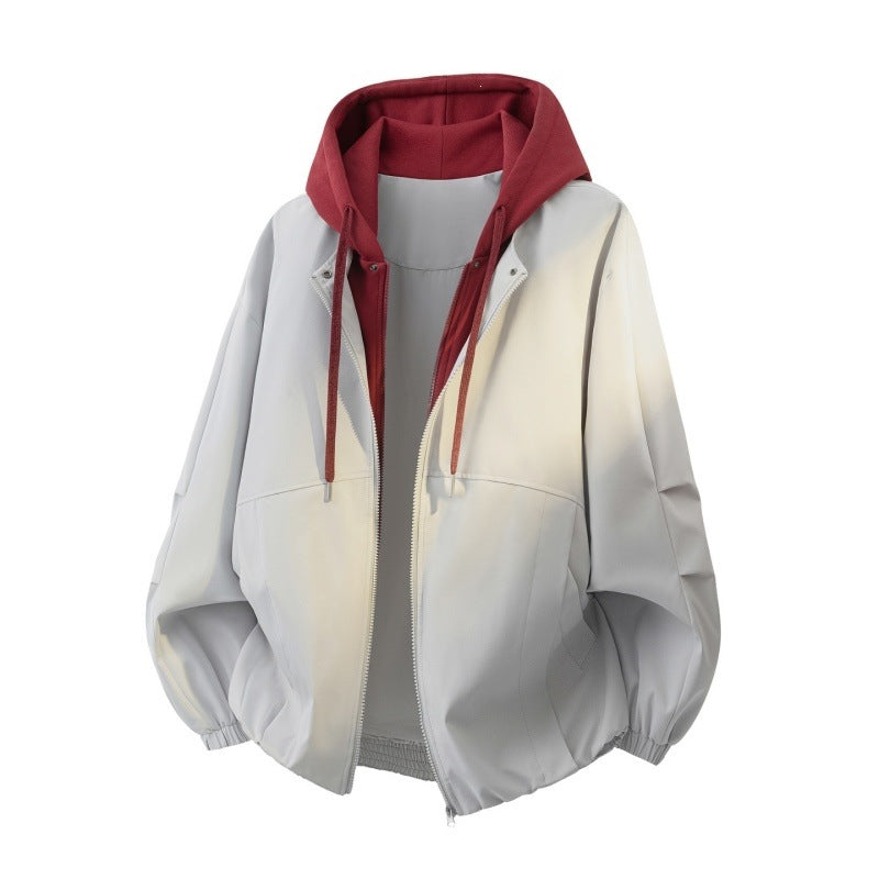 Unisex Oversized Jacket in Layered Look with Integrated Contrast Hood and Elastic Hem Mune Fashion