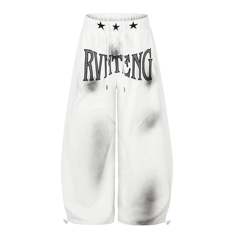 Women's Extra Wide Palazzo Sweatpants with Drawstring Waistband, Star Appliqué and Soft Tie-Dye Effect Mune Fashion