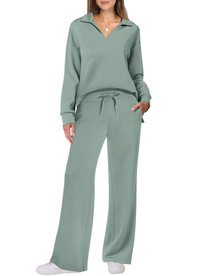 Women's Relaxing Leisure Suit with Large Collar and Comfortable Wide-Cut Pants Mune