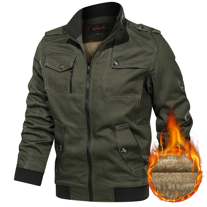 Men's padded utility bomber jacket with teddy lining, shoulder patches, and multifunctional pockets Mune Fashion