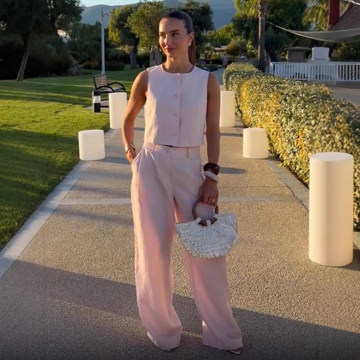 Women High-waisted wide summer pants with crease and side pockets Mune Fashion