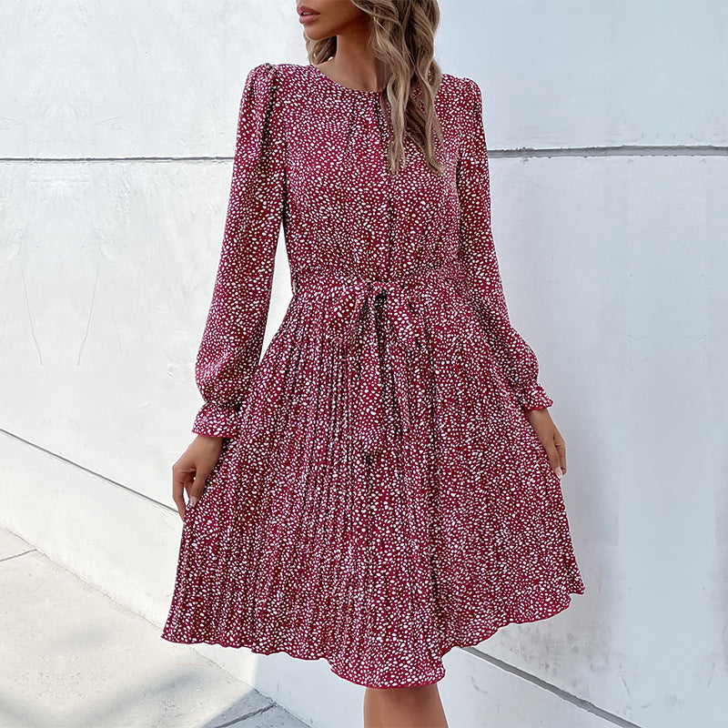 Women's Midi Dress with Waist Belt and Dots Mune Fashion
