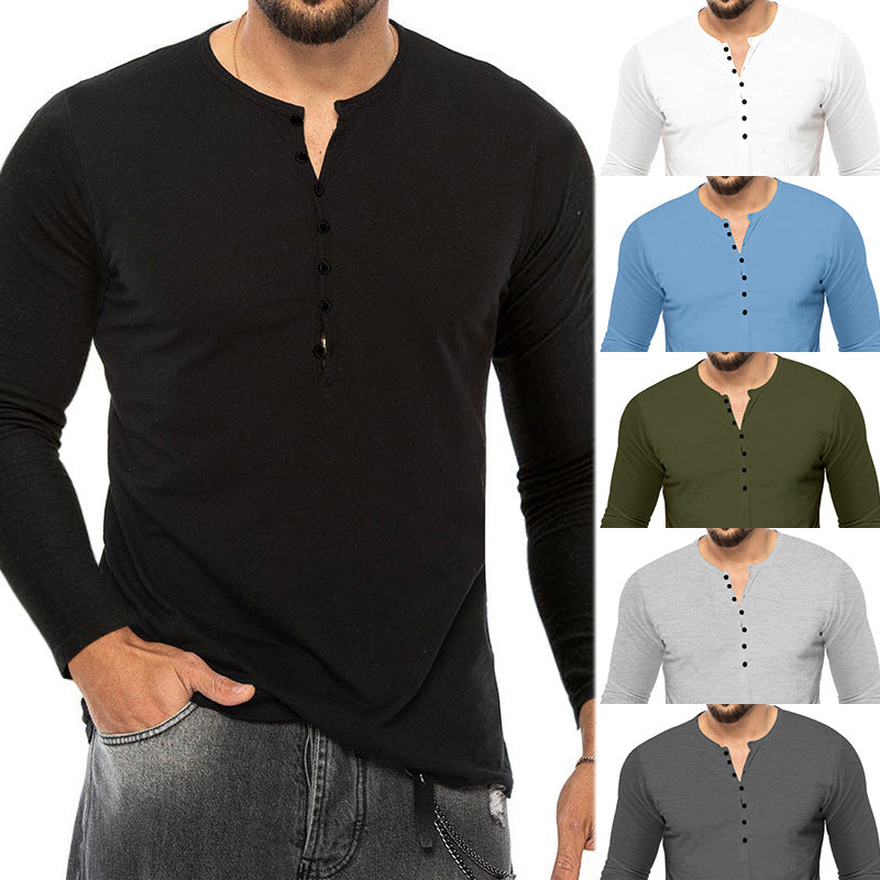 Men's Long Sleeve Henley Shirt with Elastic Cotton Blend, Slim Fit and Continuous Button Placket Mune Fashion