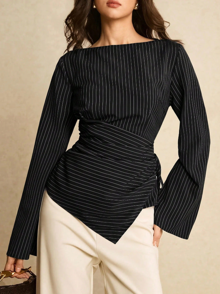 Women's Fashionable Wrap Top with Stripes Mune Fashion