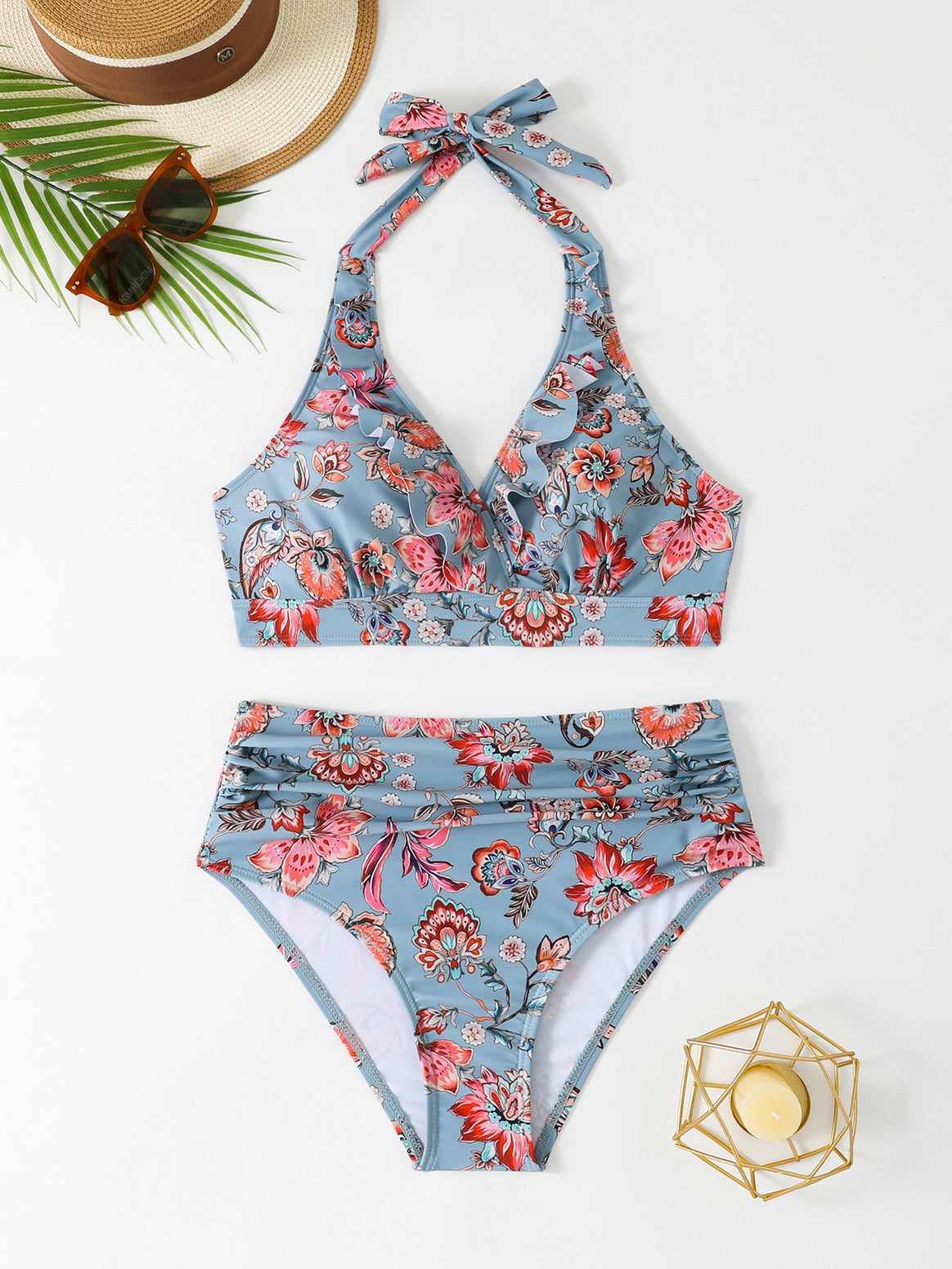 Ladies high-waisted bikini set with floral design Mune Fashion