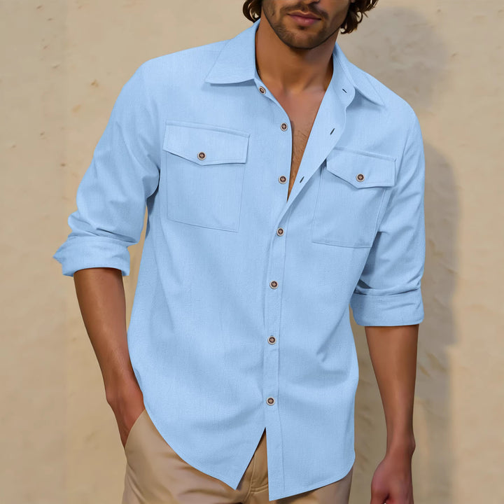 Men's casual shirt with chest pockets, Kent collar, and rolled-up sleeves Mune Fashion