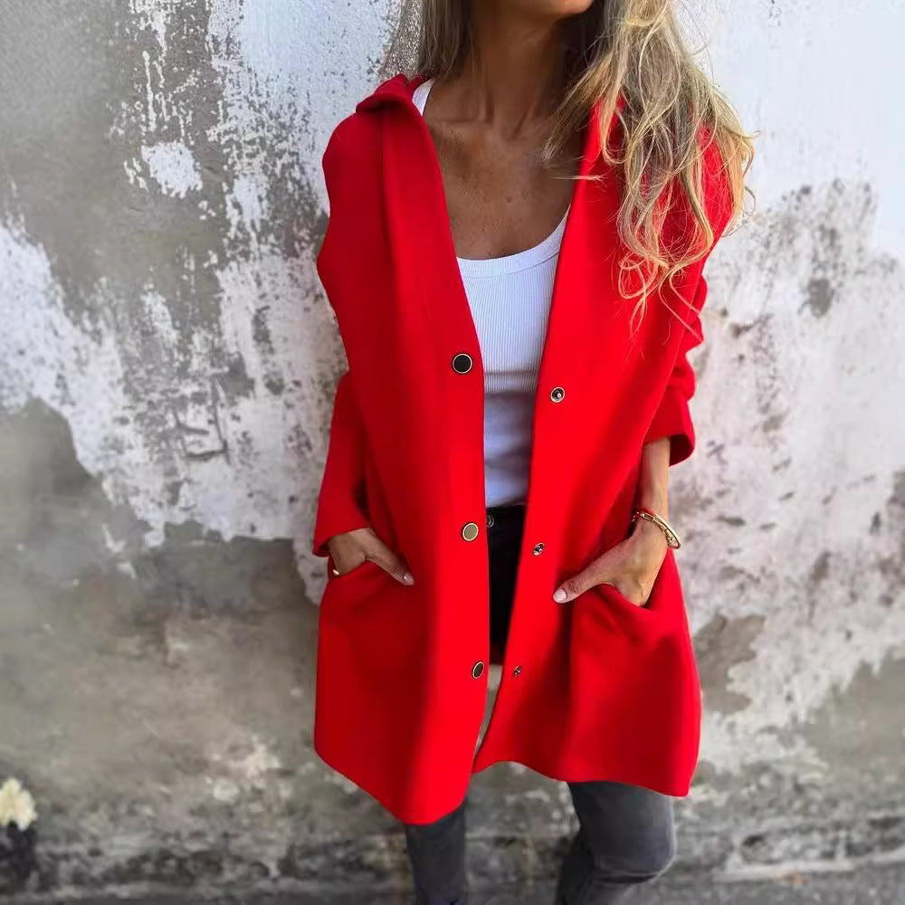 Women's Hoodie Coat with Snap Buttons and Oversized Silhouette Mune Fashion
